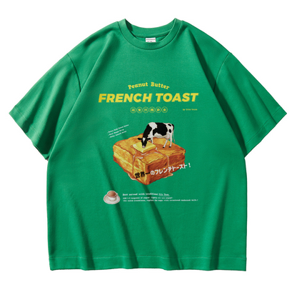 [Oversized] 10oz French Toast with Peanut Butter Retro T-shirt Series - Green